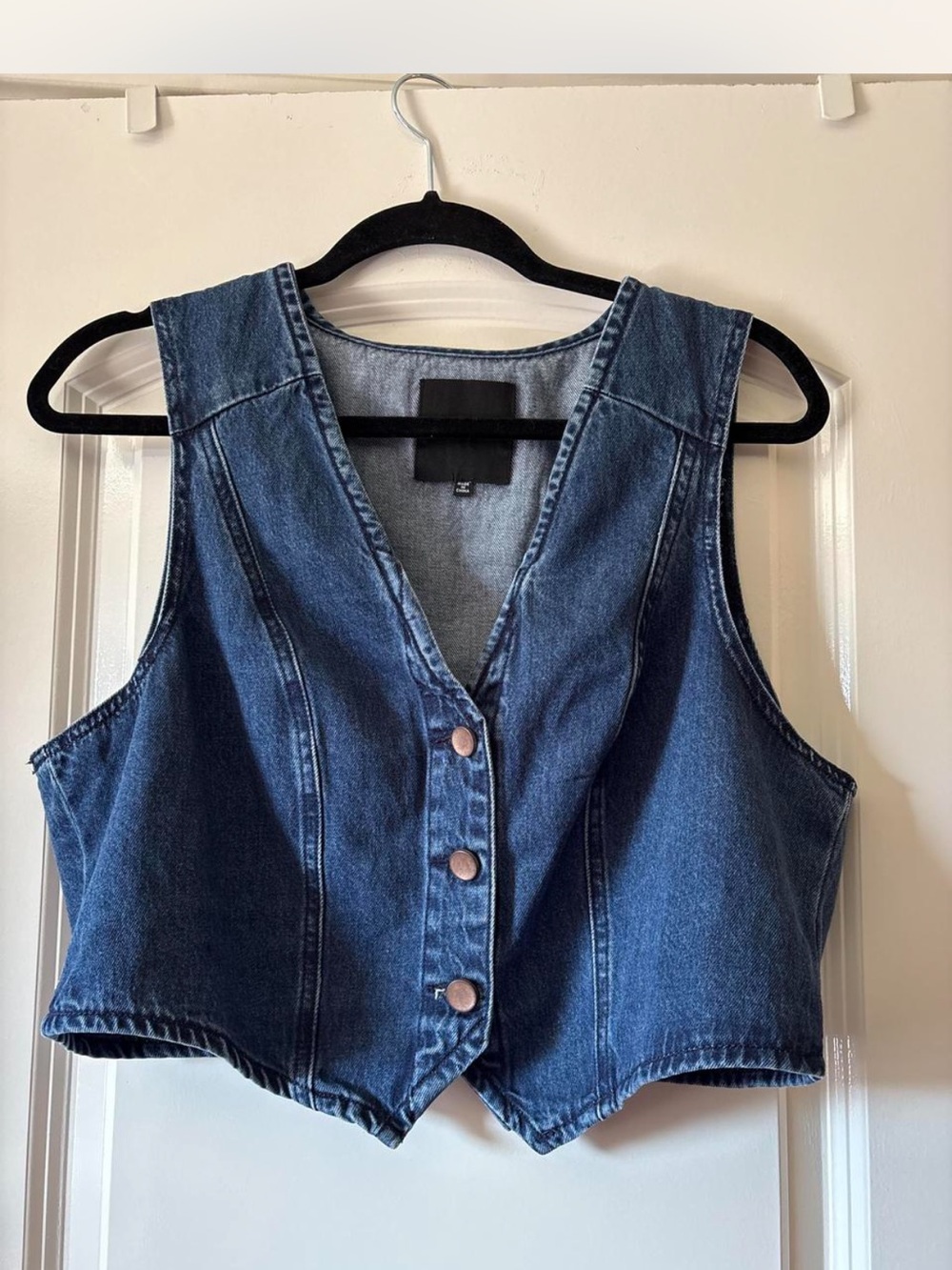 Fashion Nova Dark Blue Denim Cropped Vest